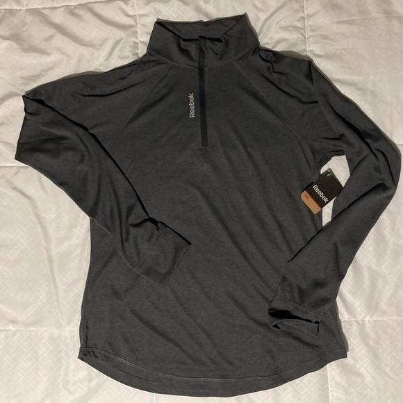 NWT Reebok Top | Size S | Grey | Speedwick | Mock Turtle 1/4 Zip | Long Sleeves - Picture 1 of 8